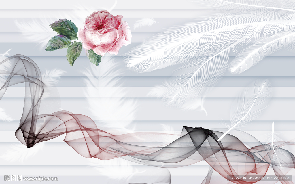 手绘 花朵无框画 TIF分层