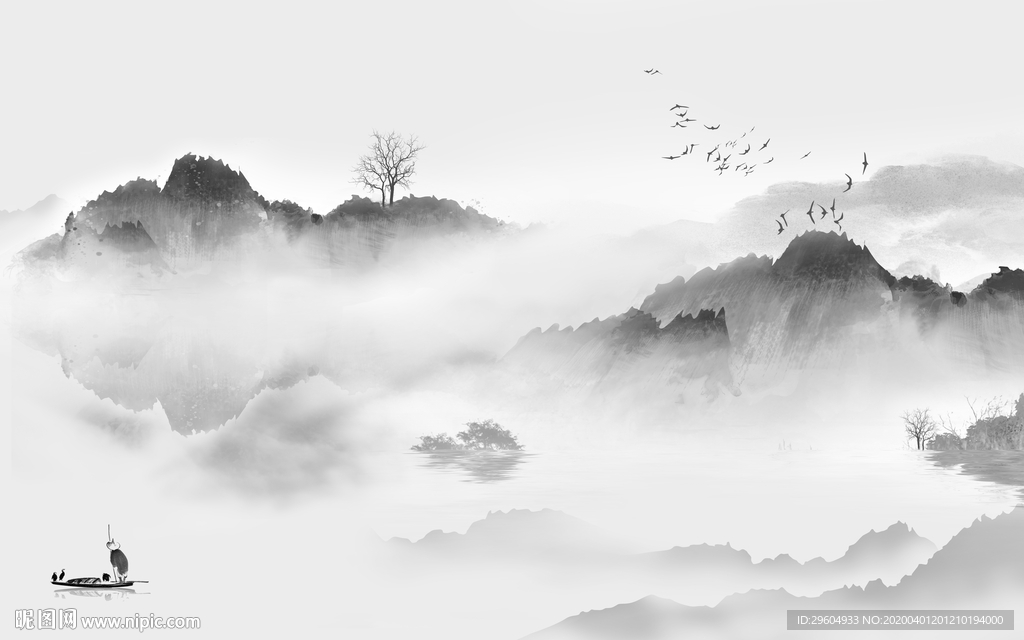 中式无框山水画 tif分层