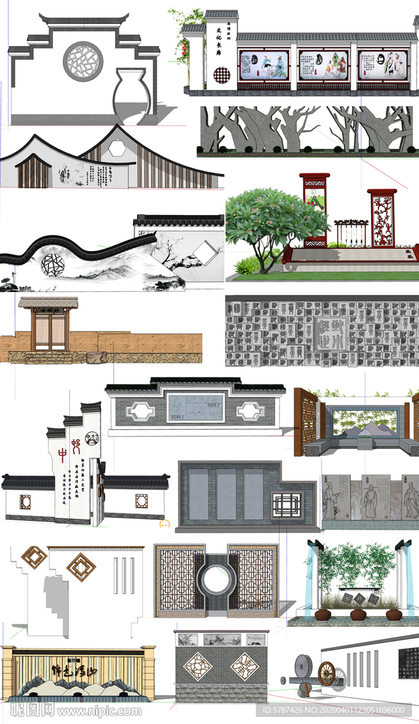徽派景墙建筑模型