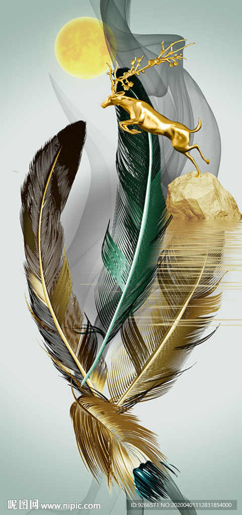 石来运转麋鹿玄关晶瓷画装饰画