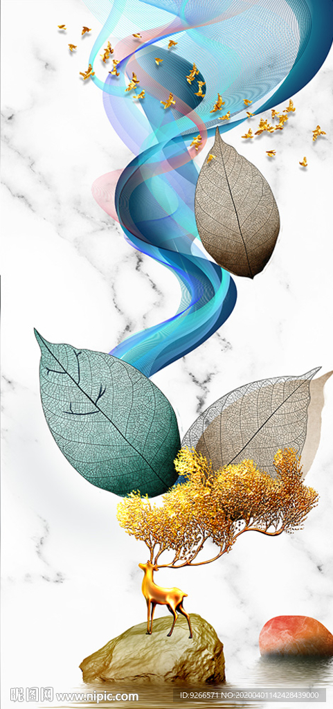 石来运转麋鹿玄关晶瓷画装饰画