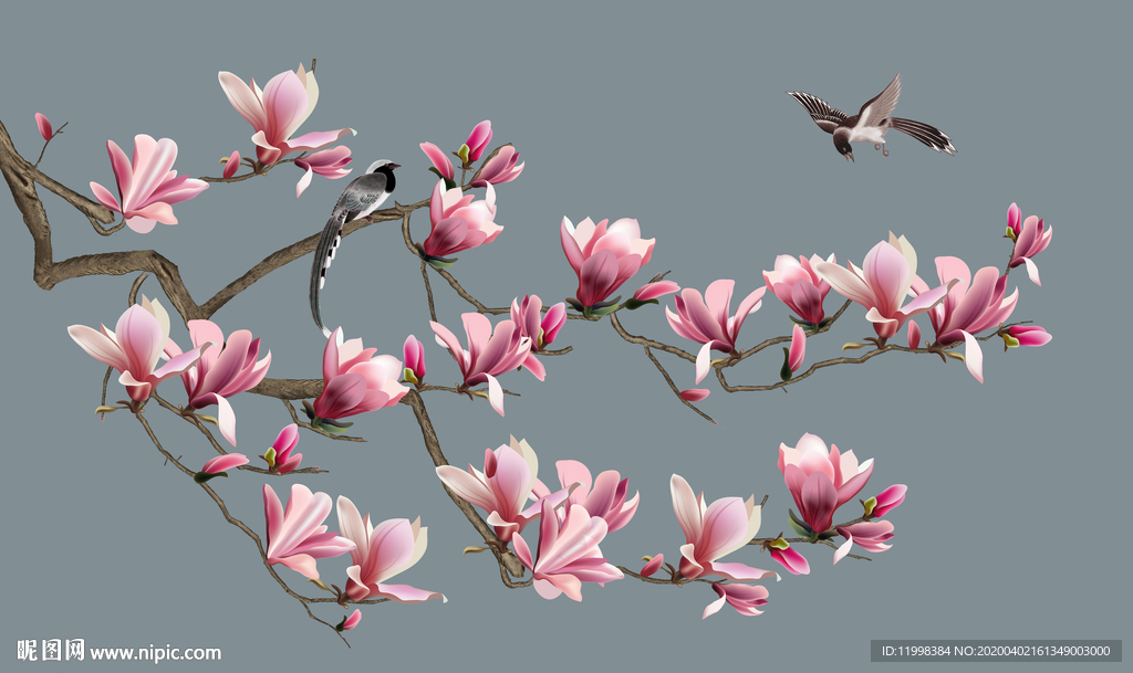 工笔玉兰花壁画