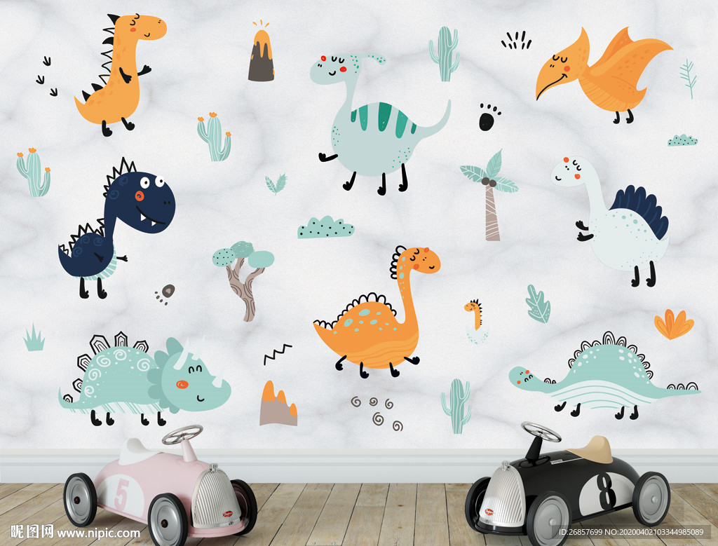 手绘恐龙背景墙