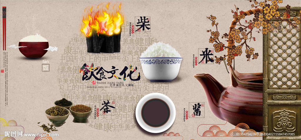 柴米油盐醋茶 背景画