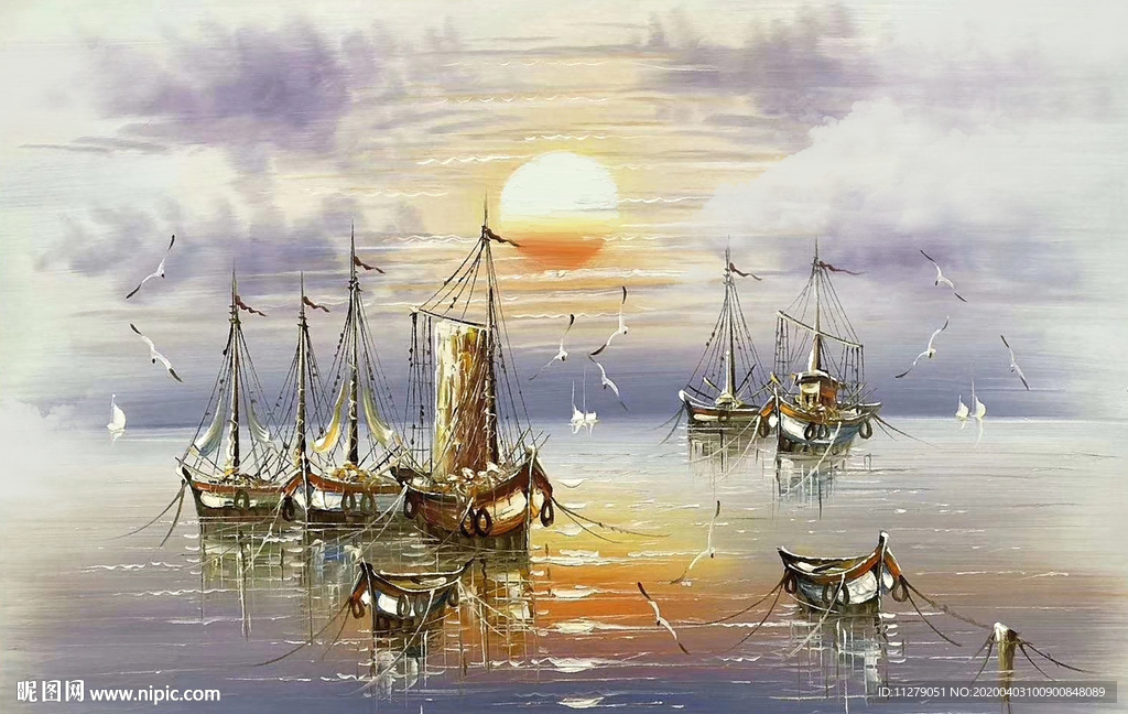 一帆风顺帆船海景油画