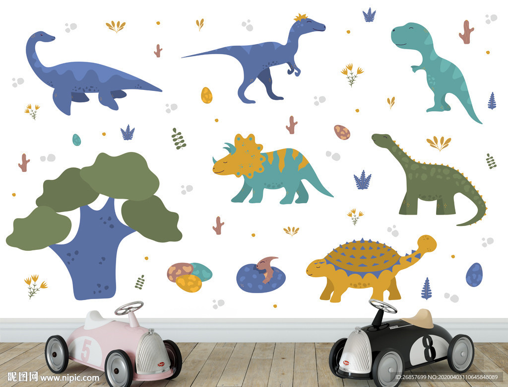 手绘恐龙儿童背景墙