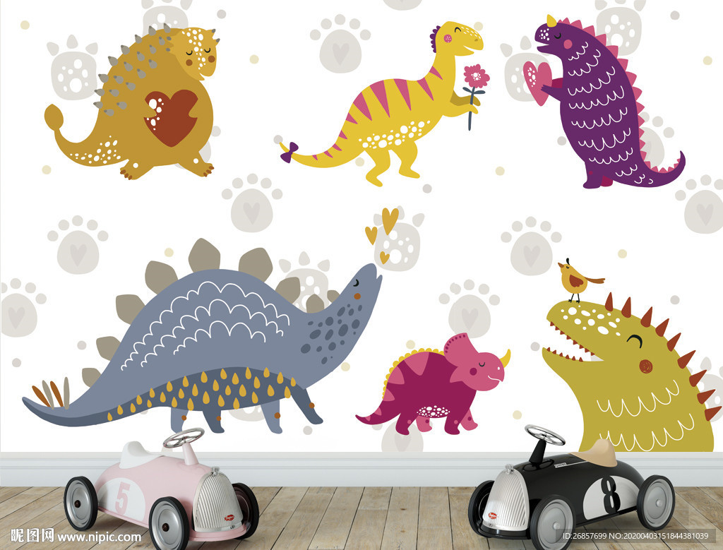 手绘恐龙儿童背景墙