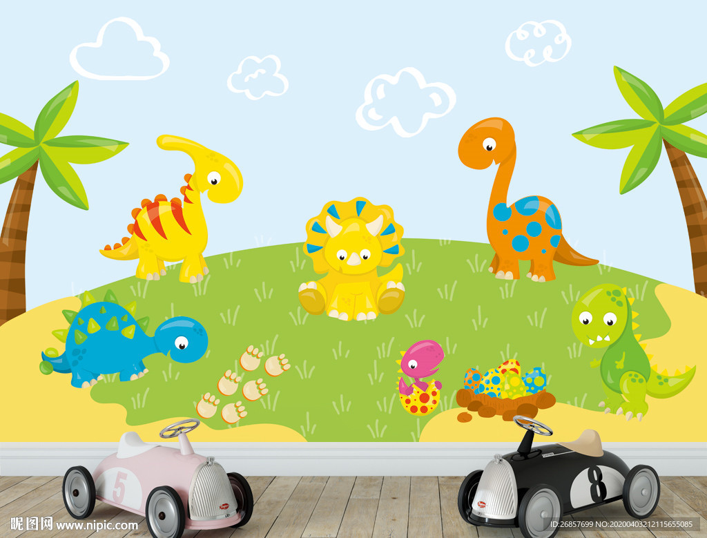 手绘恐龙儿童背景墙