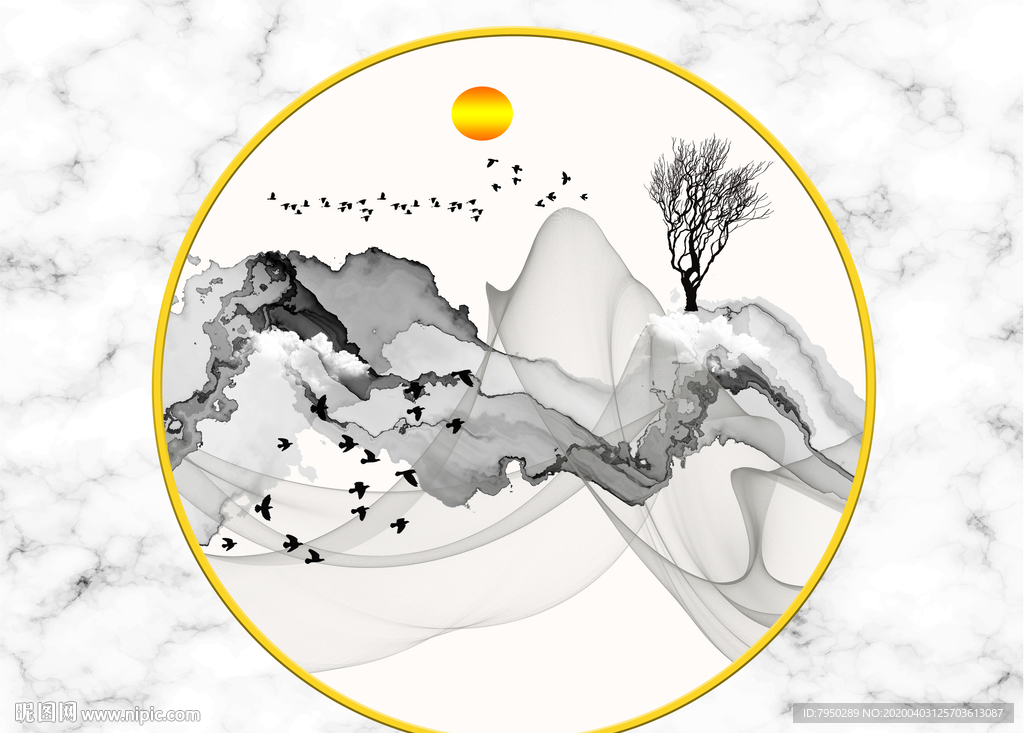 新中式圆形装饰画