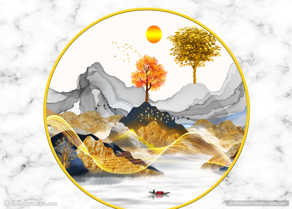 新中式圆形装饰画
