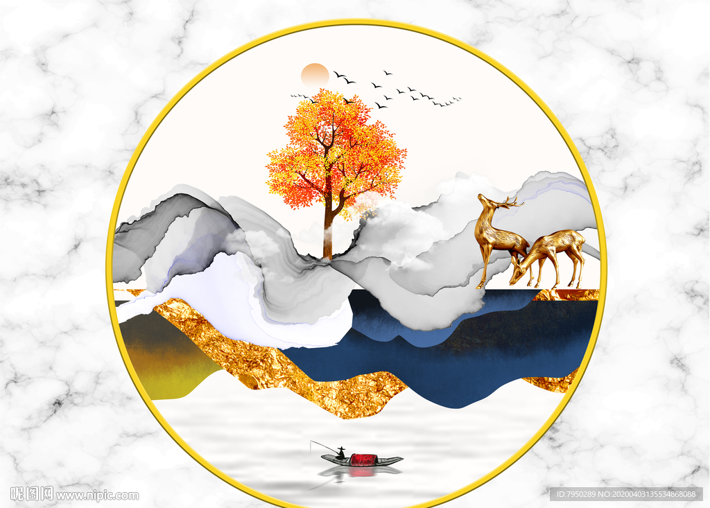 新中式圆形装饰画