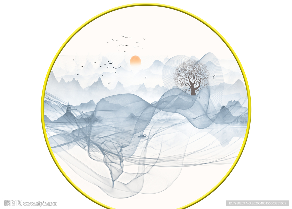 新中式圆形装饰画