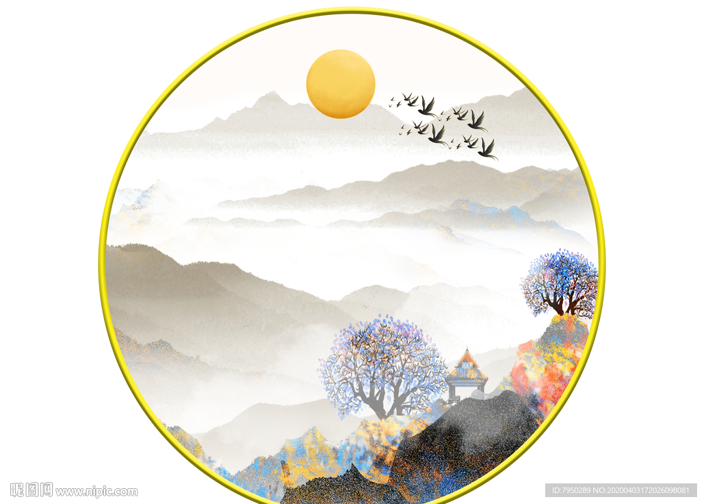 新中式圆形装饰画