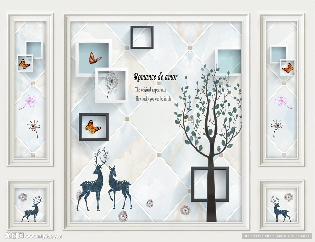 边框方框麋鹿背景墙