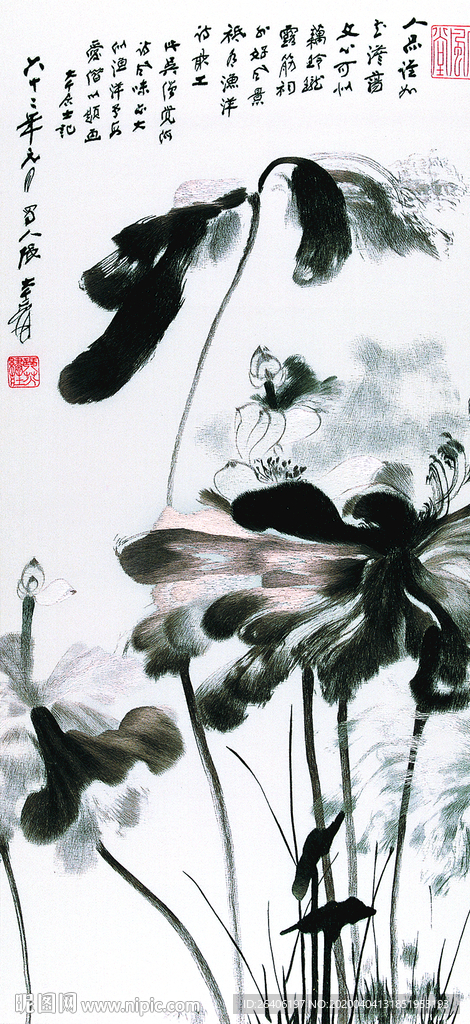 苏绣水墨荷花