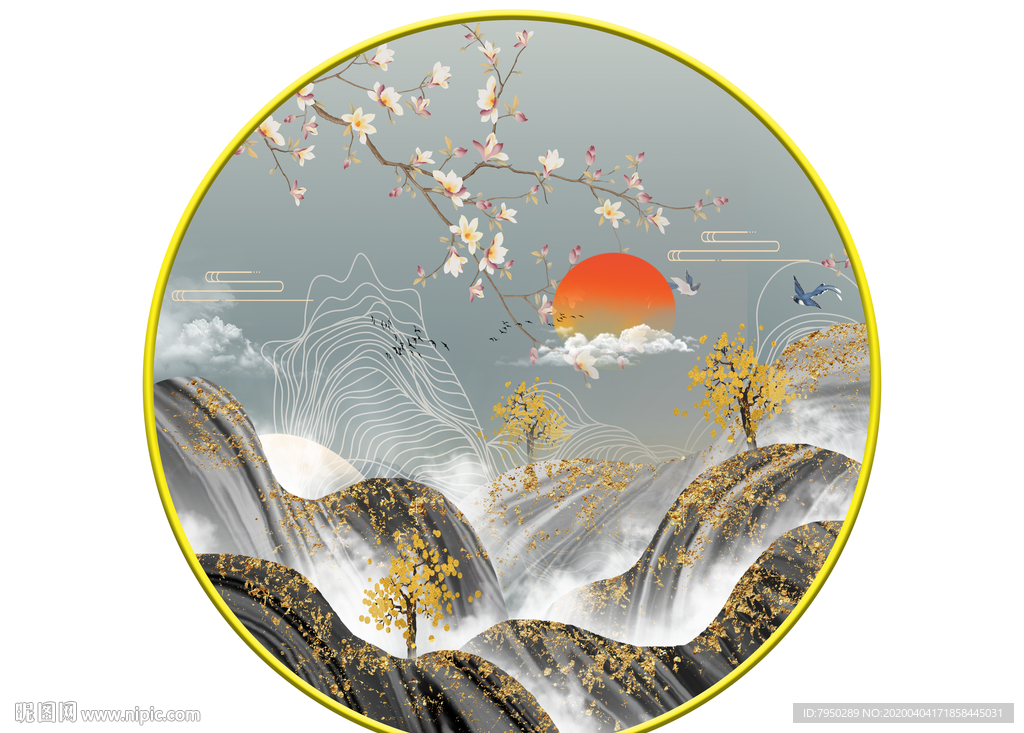 新中式圆形装饰画