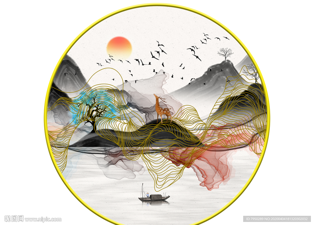 新中式圆形装饰画