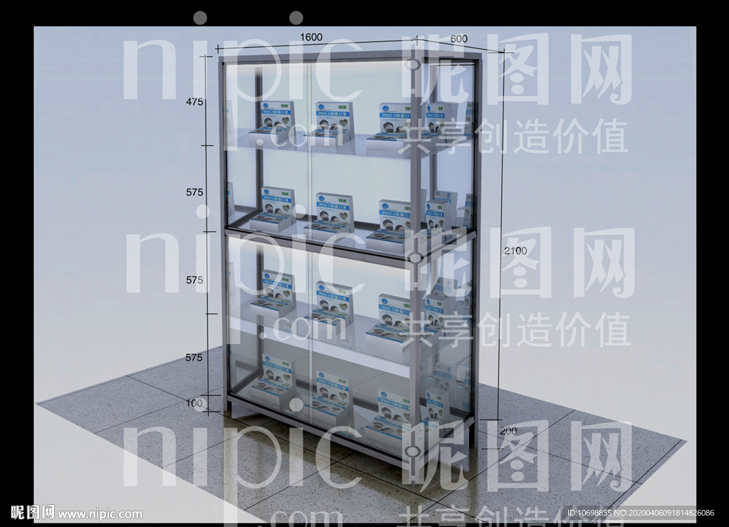 口罩展示柜效果图