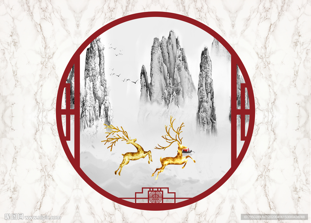 新中式圆形装饰画