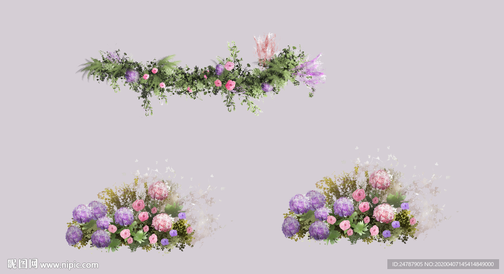 婚礼粉紫绿花艺素材