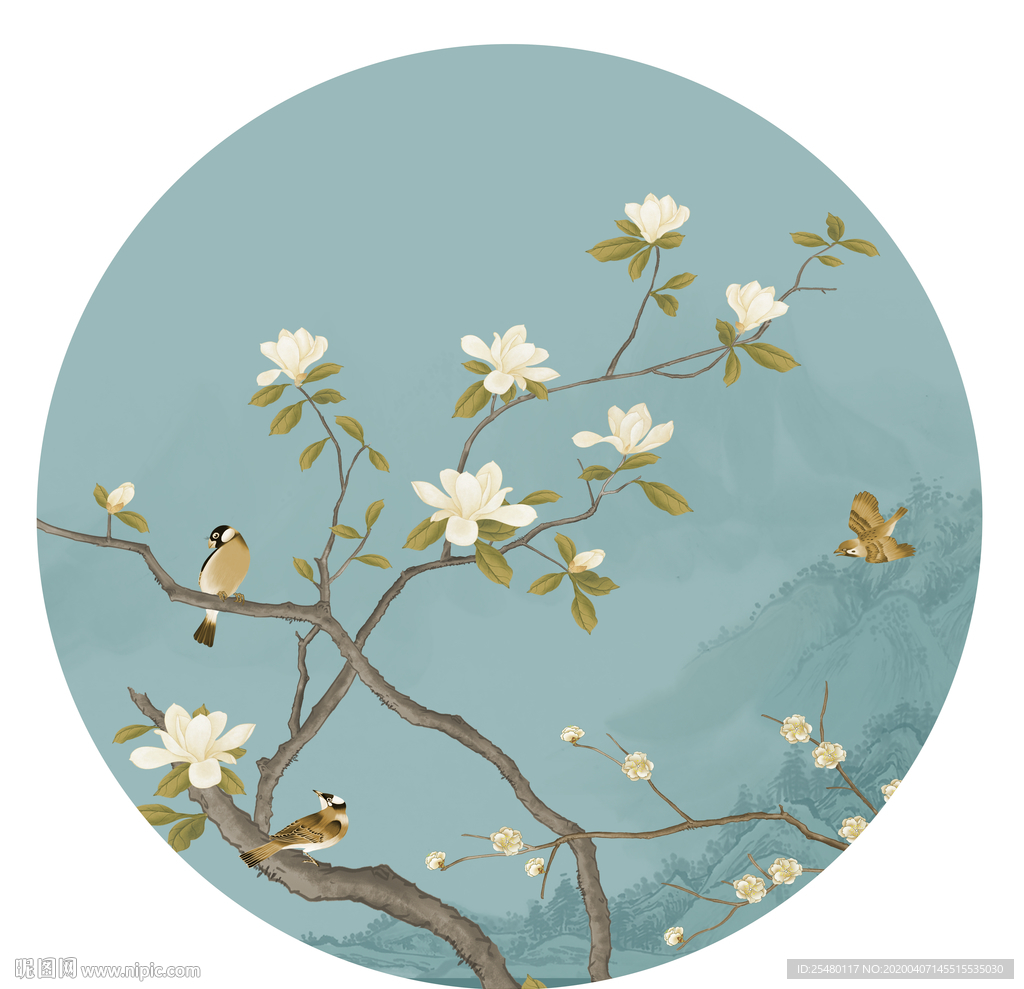 新中式手绘花鸟装饰画挂画无框画