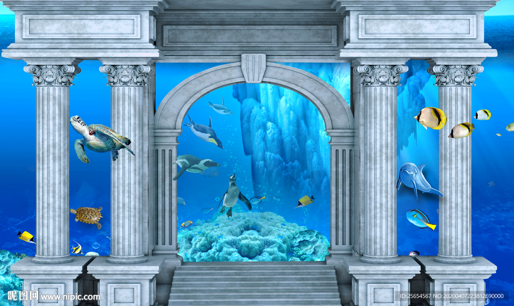 3D立体壁画海底世界背景墙