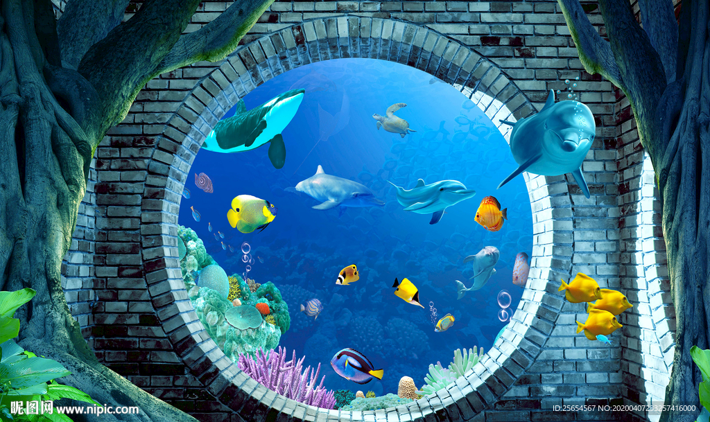 3D立体壁画海底世界背景墙