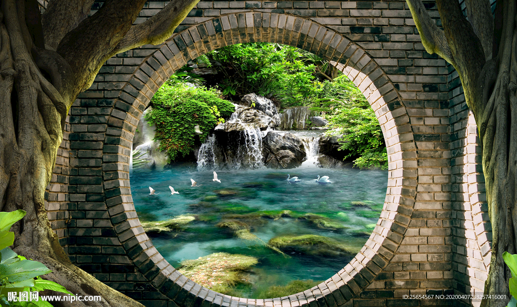 瀑布立体风景背景墙背景画
