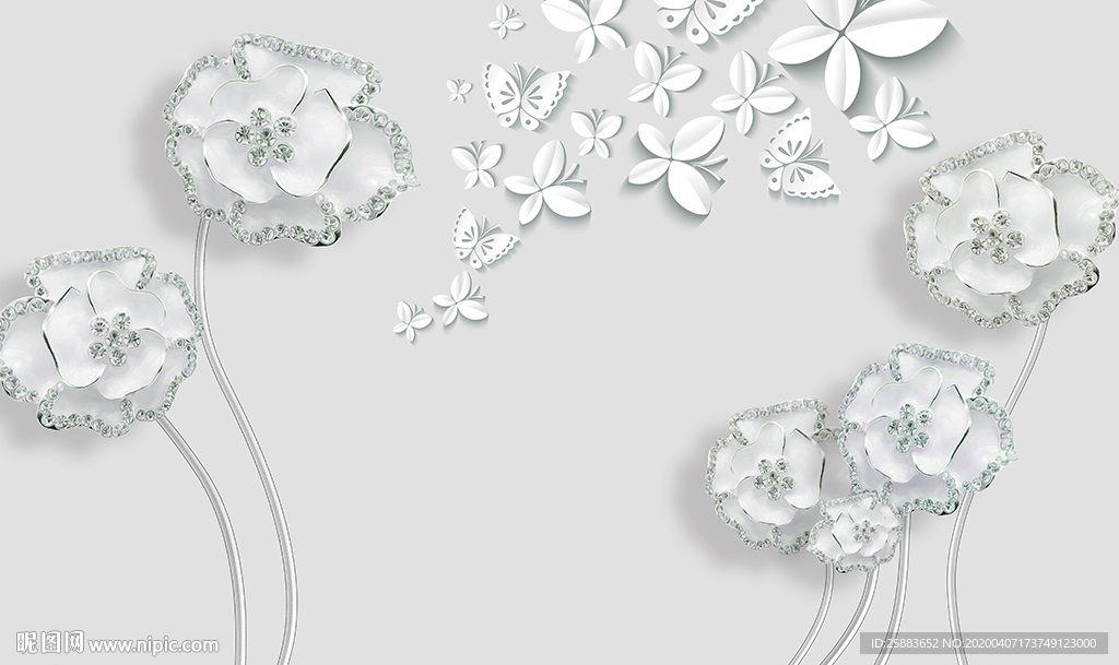 淡雅蝶恋花珠宝电视背景墙