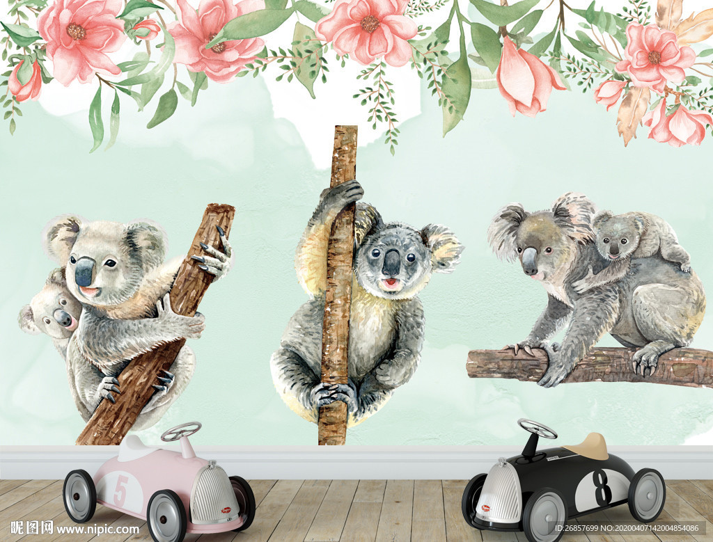 可爱考拉儿童背景墙
