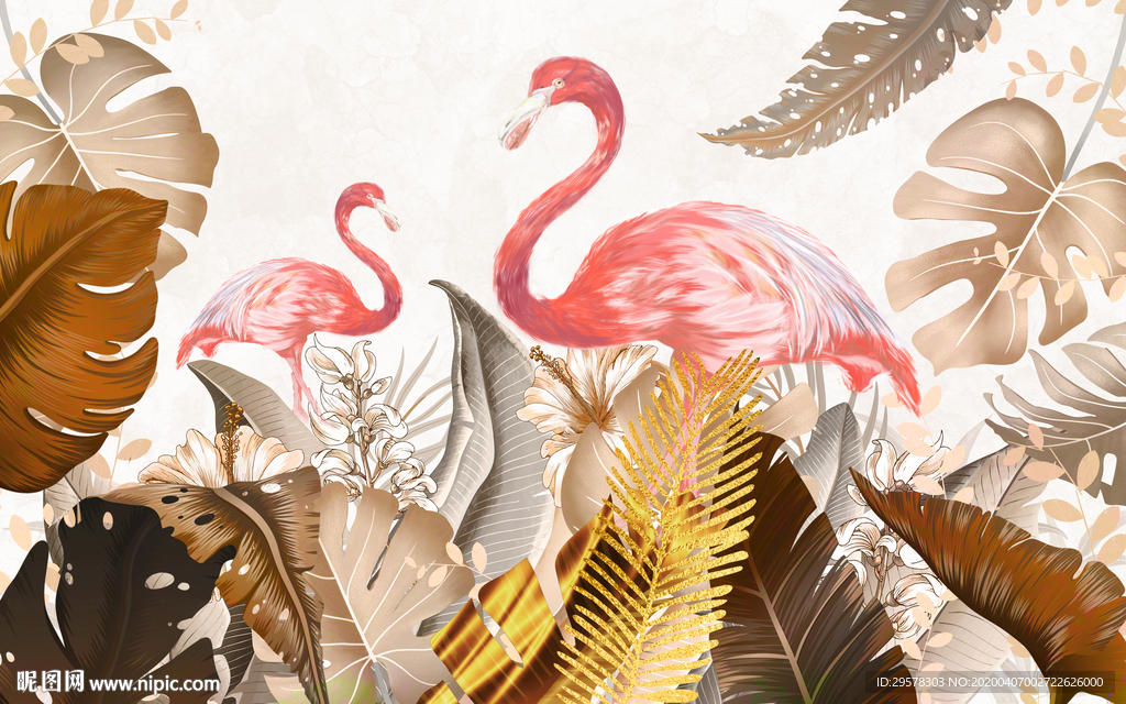 火烈鸟简欧式无框画 TIF分层