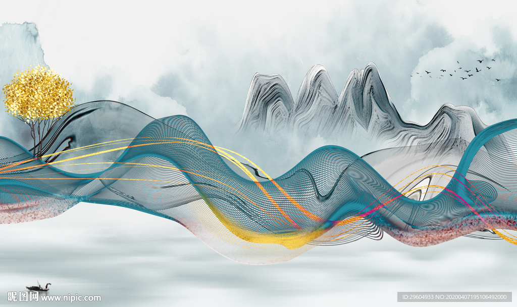 线条中式山水新画 tif分层