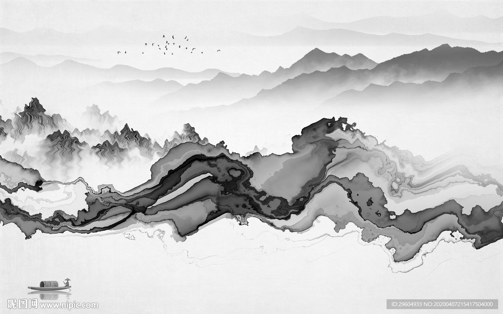 最新简约山水画 tif分层