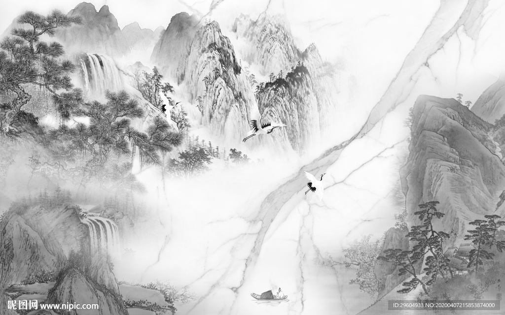 国画 简约山水画 tif分层