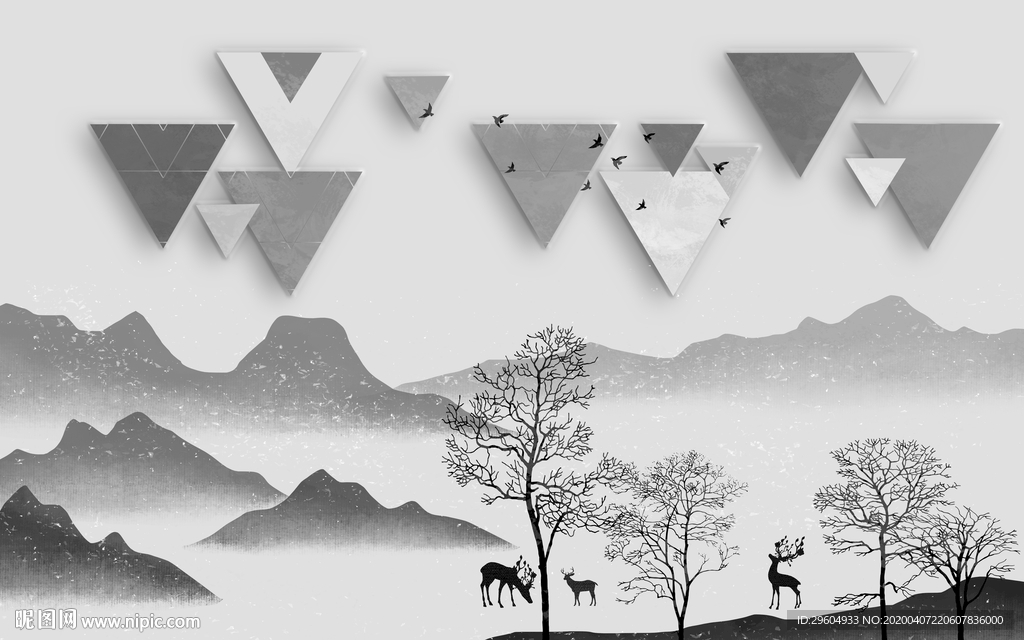 几何简约山水画 tif分层
