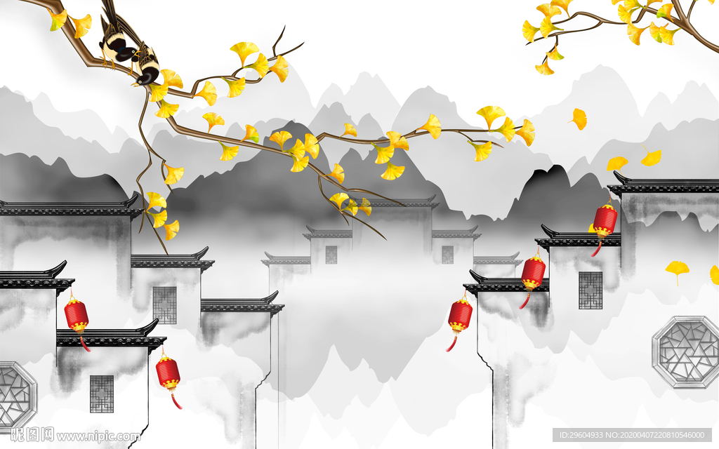 徽派山水画 tif分层