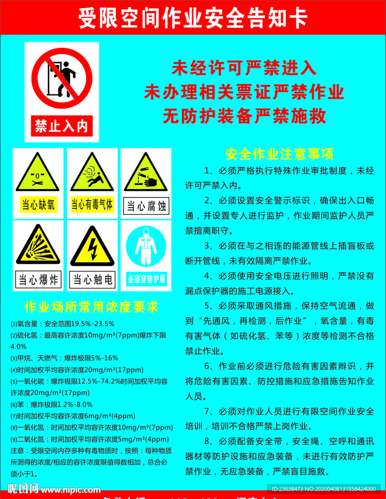 受限空间作业安全告知卡