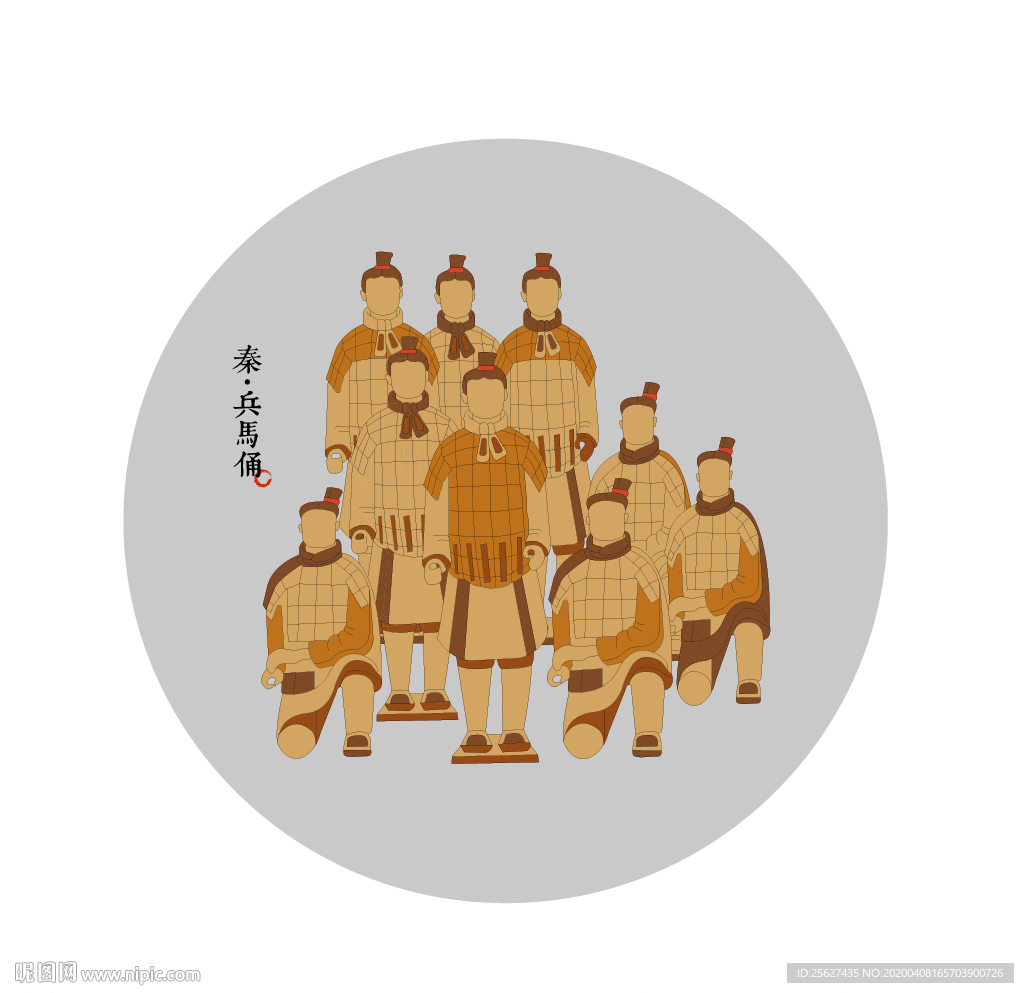 西安兵马俑列队矢量素材