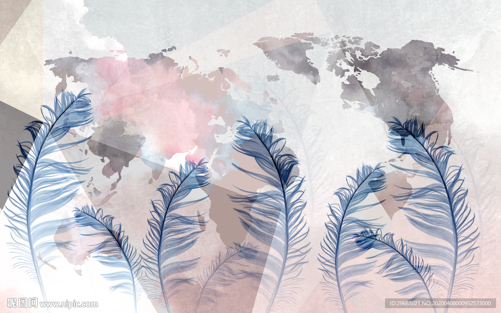 高端 现代羽毛墙画 tif分层