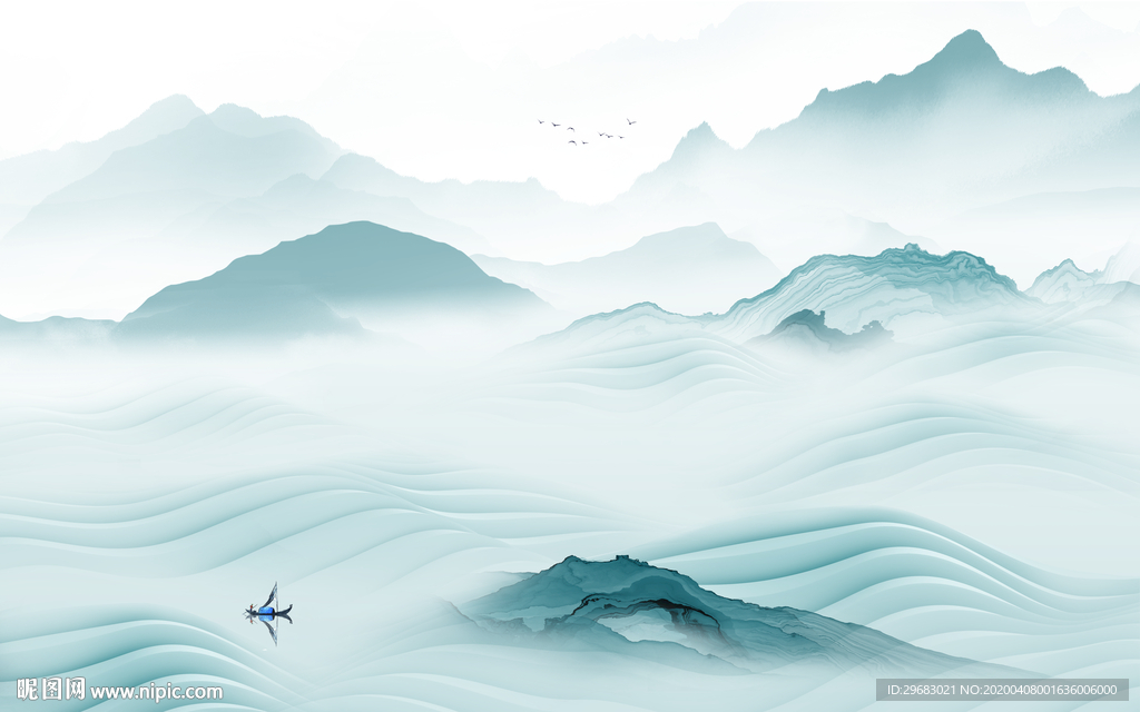 意境新无框山水画 tif分层