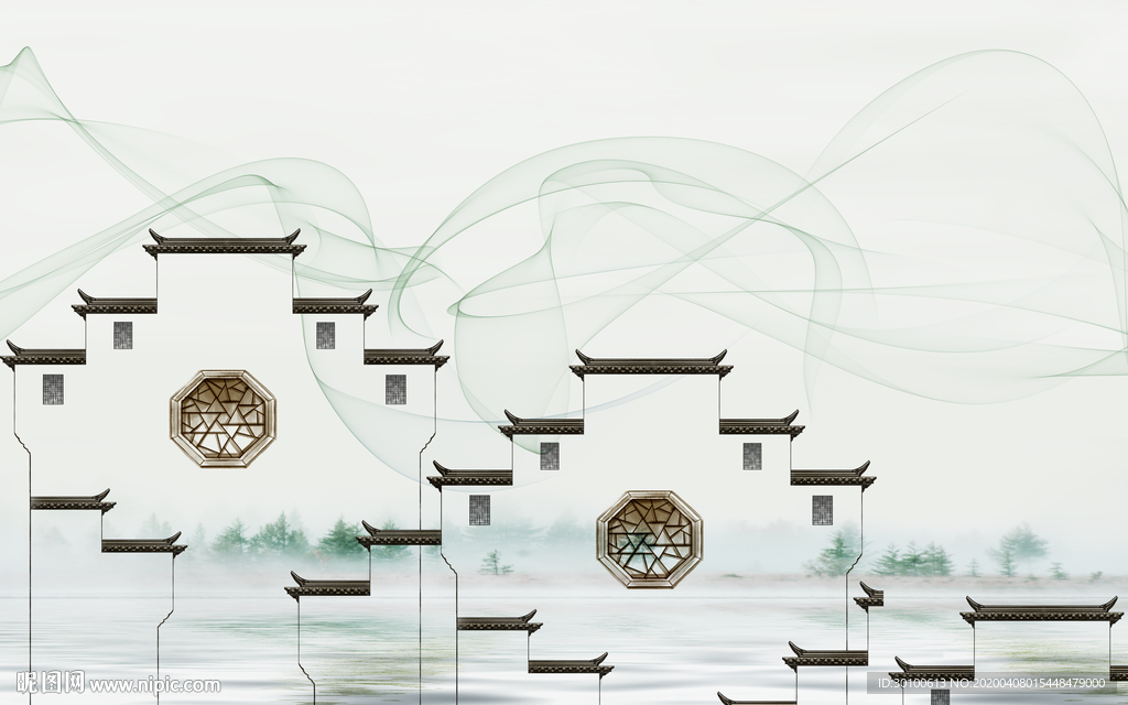 徽派 山水画高档画 TIF分层