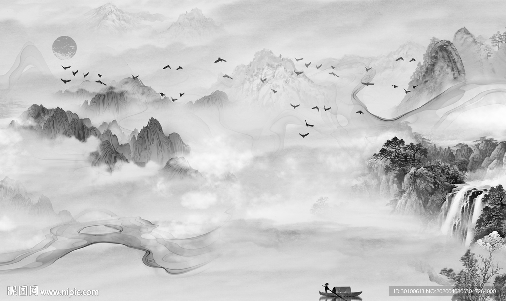 中国风山水画高清画 TIF分层