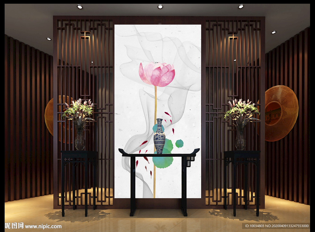 写意水墨荷花玄关画