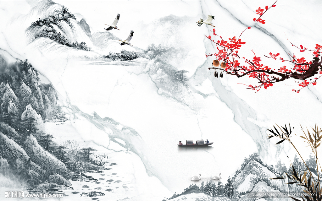 梅花爆款山水画 TIF分层