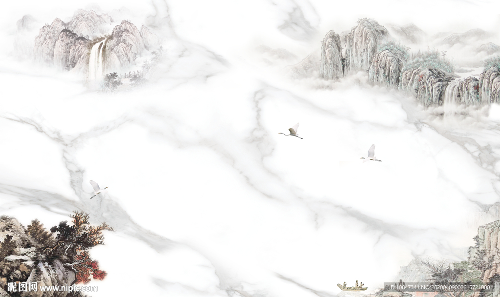 爵士白爆款山水画 TIF分层