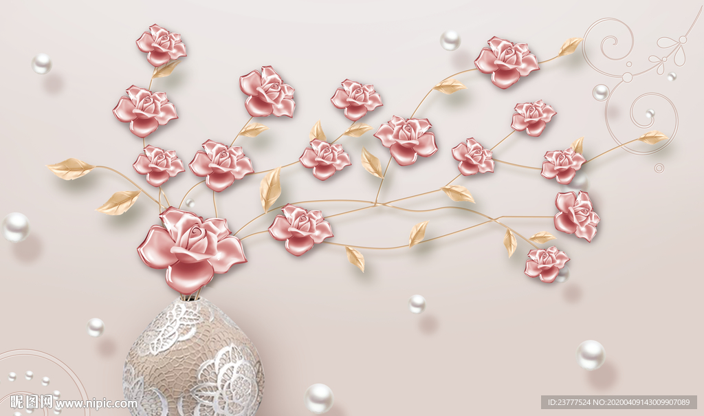 3d牡丹花瓶背景墙