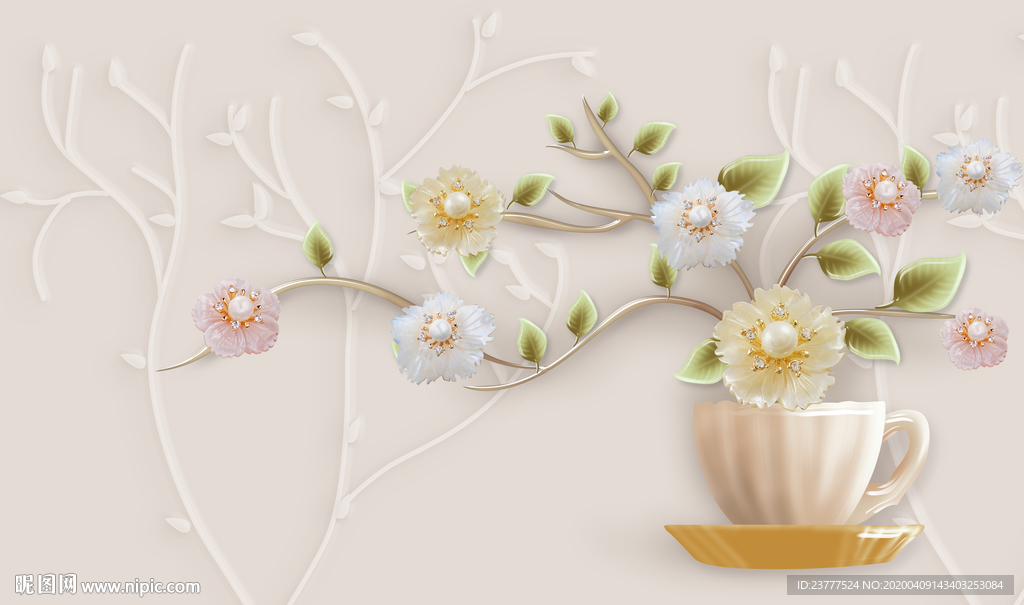 3d珠宝花瓶背景墙