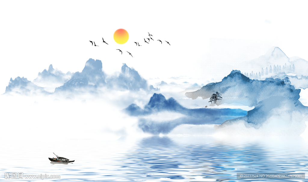 新中式抽象山水背景墙