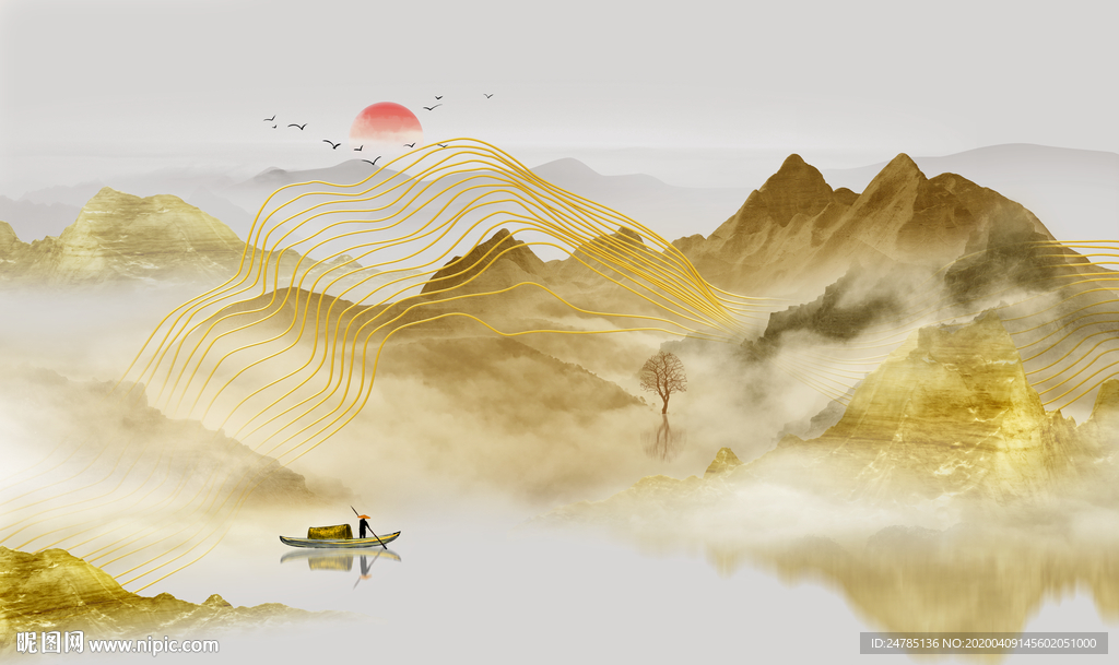 中式水墨山水画