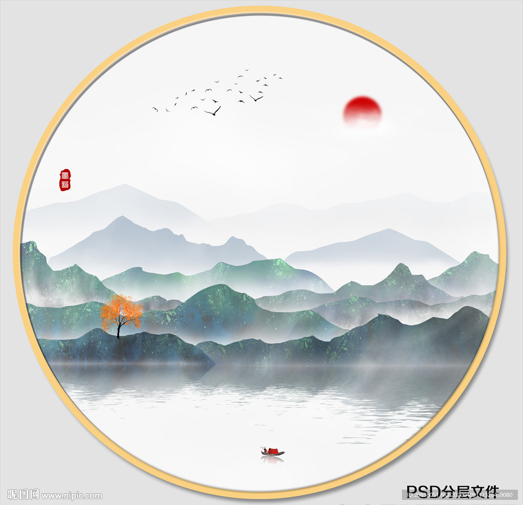 圆形水墨画